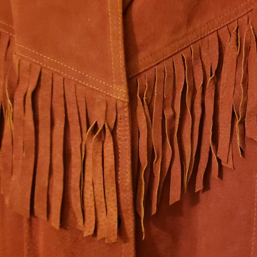 Vintage Avon Fashions Red Fringed Suede 80s 90s Leather Collar Jacket ❤ - Picture 4 of 14
